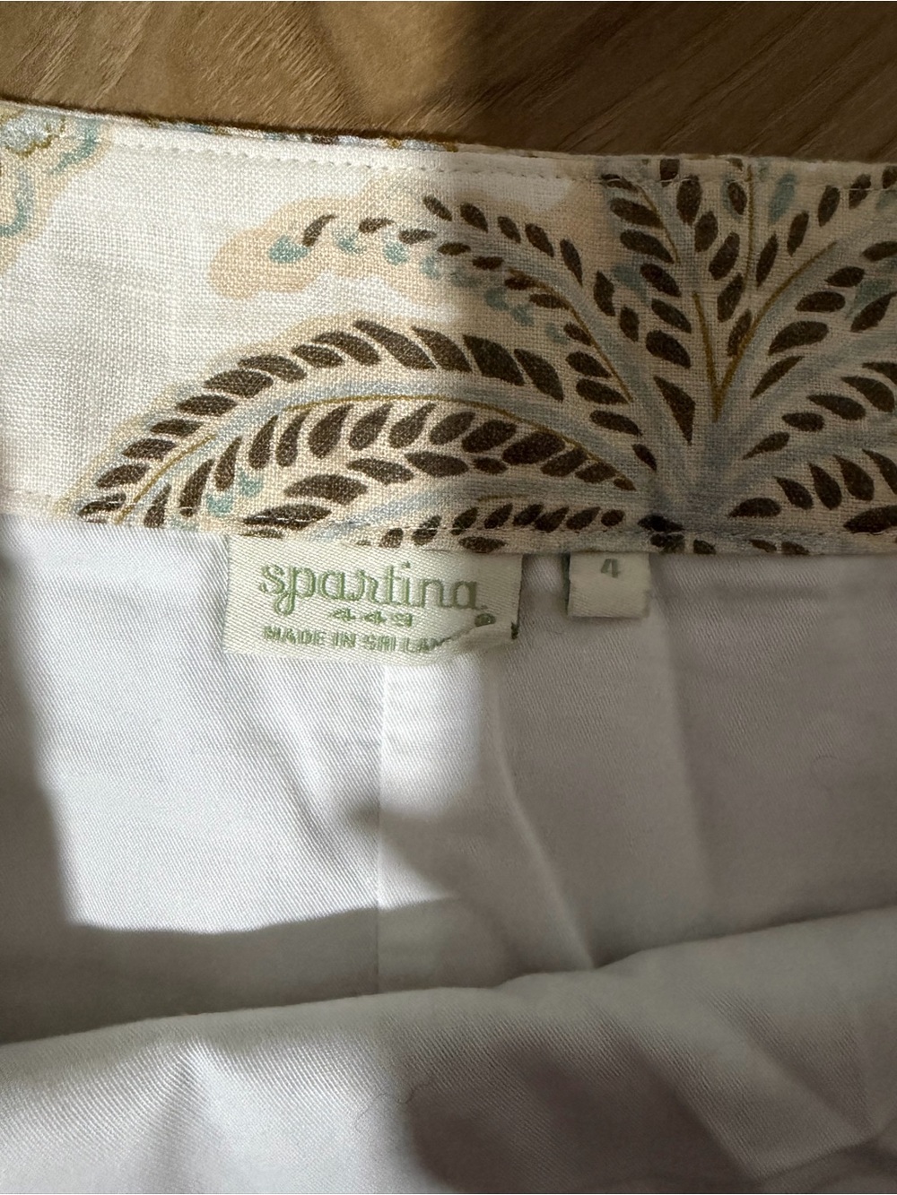 Spartina 449 Cream Skirt with Teal and Brown Leaf Motif - Picture 3 of 3
